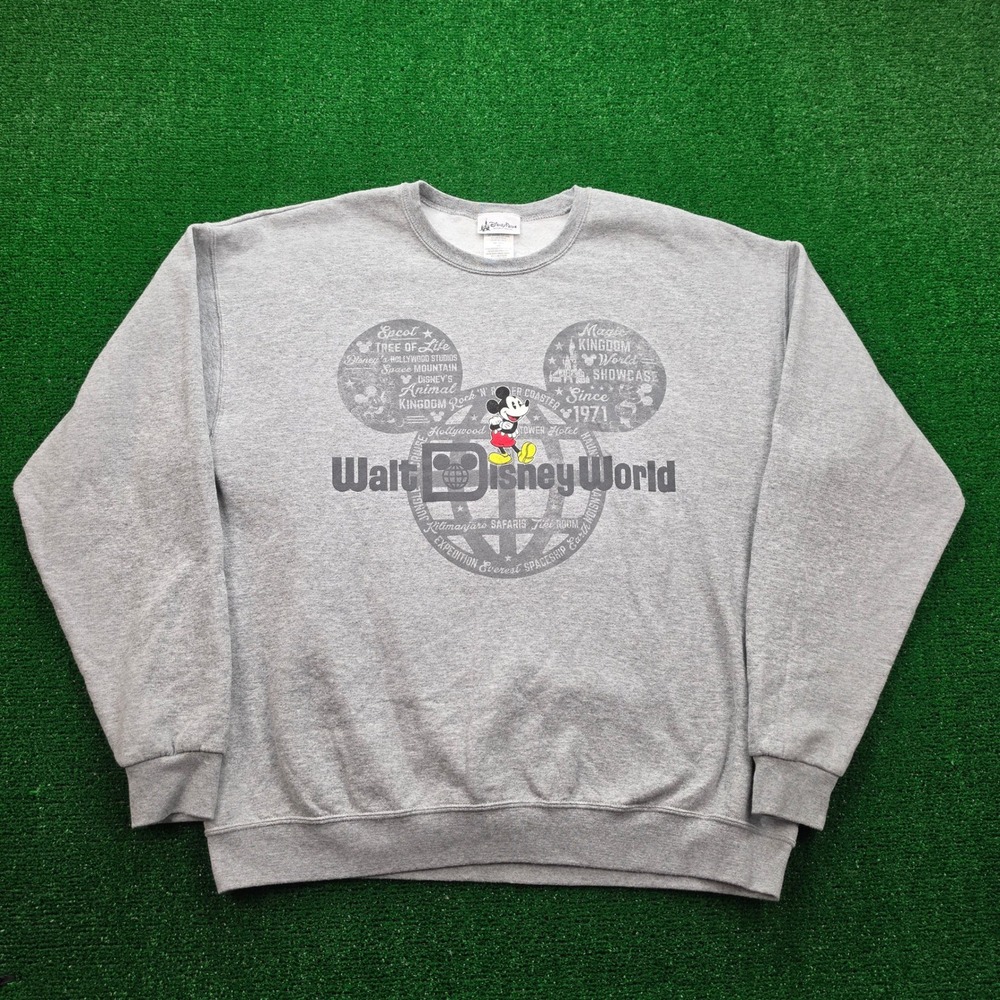 Walt Disney World Mickey Mouse Collage Crewneck Sweatshirt Unisex XL Gray